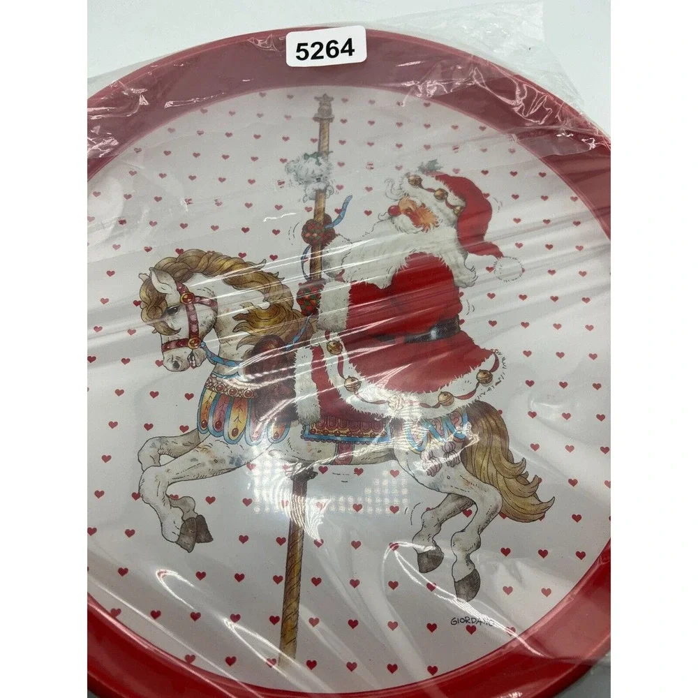 1992 Giordano Christmas Tin Platter‎ Plate Santa & Horse Design